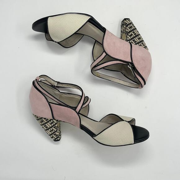 Chelsea Crew Nelly D'Orsay Peep Toe Heel Womens 40/9-9.5‎ Pink Cream Suede Black - Picture 6 of 8